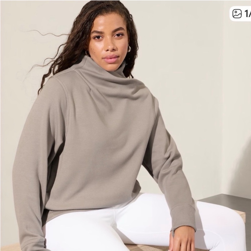 Athleta Taupe Cowl Neck Sweater Small